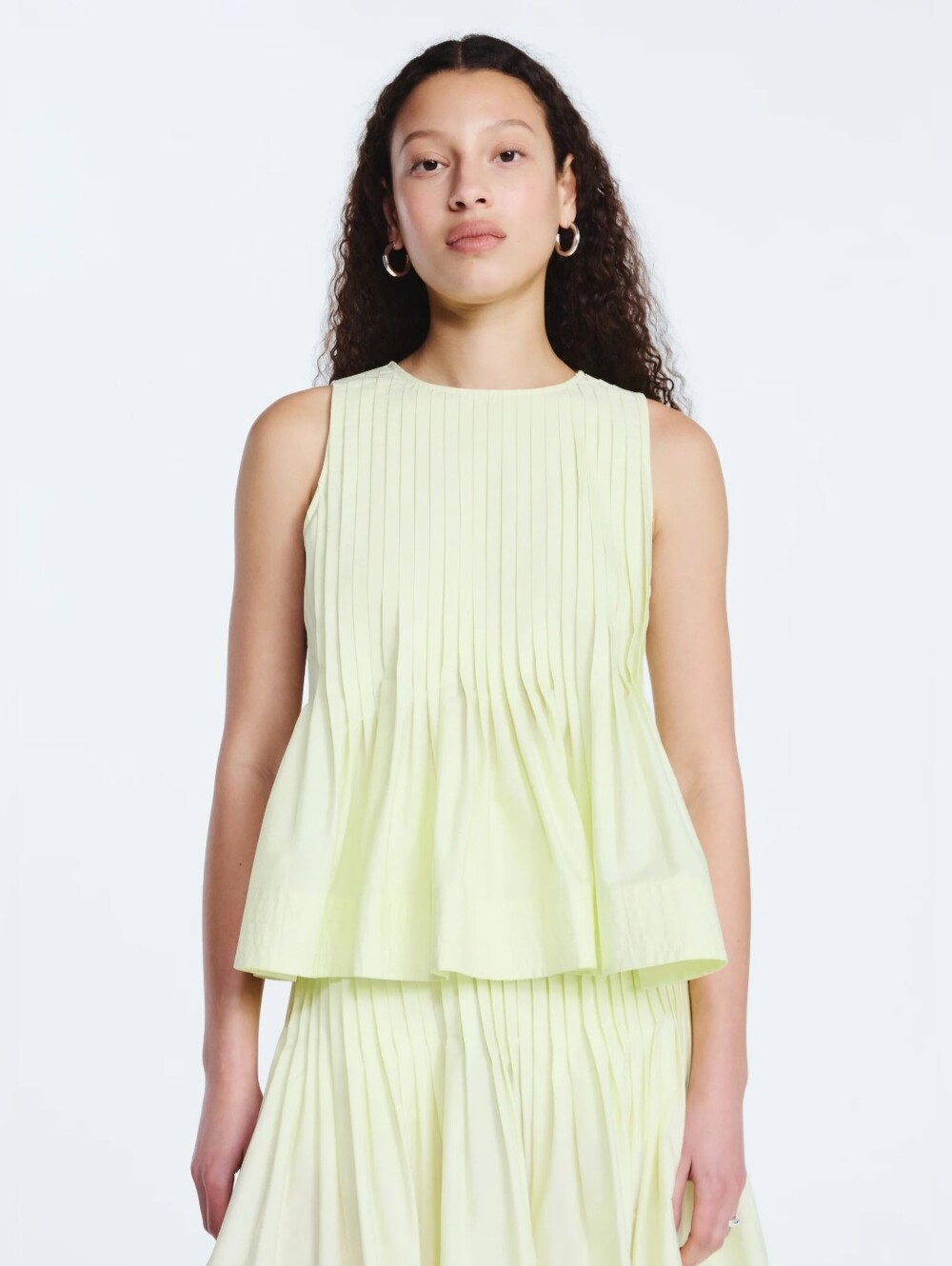 Free Assembly Pintuck Peplum Top NWT Sleeveless Blouse Yellow